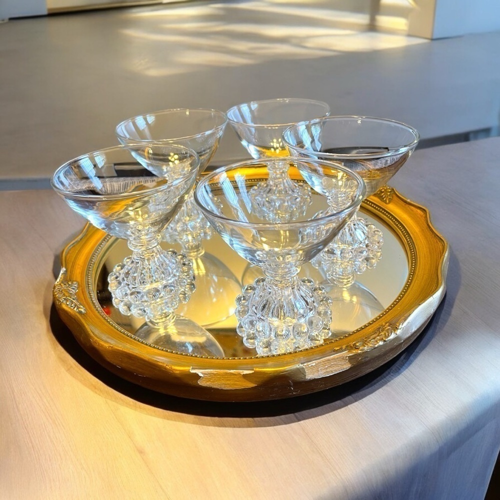 Set of 5 small dessert glasses, Boopie glass, beaded edges, excellent condition